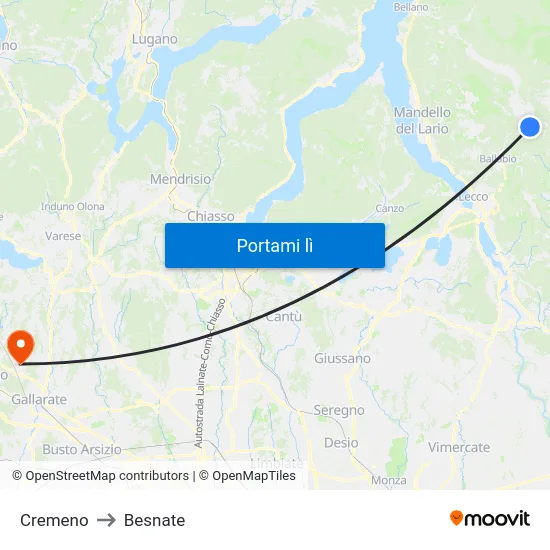 Cremeno to Besnate map