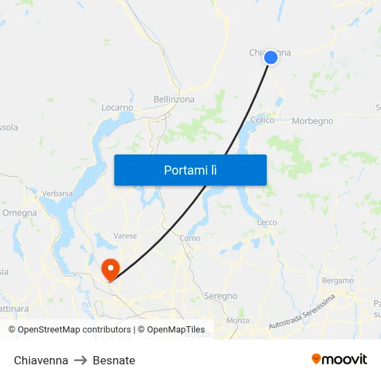 Chiavenna to Besnate map