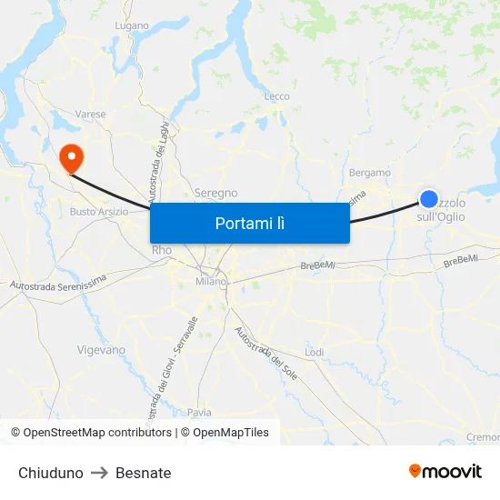 Chiuduno to Besnate map