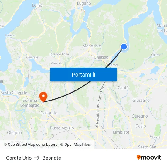 Carate Urio to Besnate map