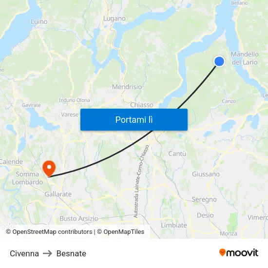 Civenna to Besnate map