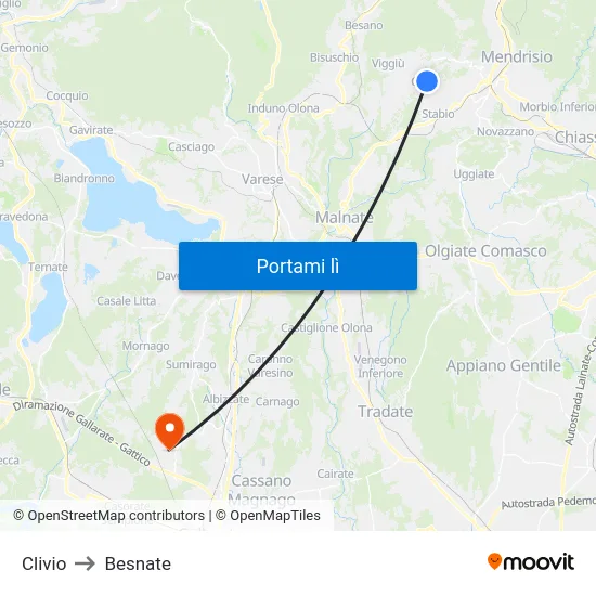 Clivio to Besnate map