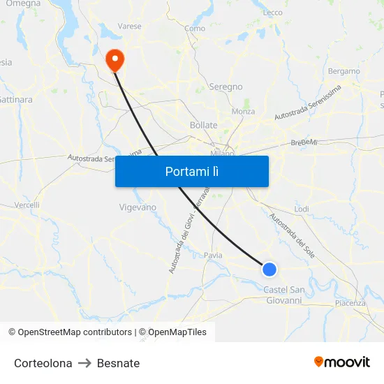 Corteolona to Besnate map