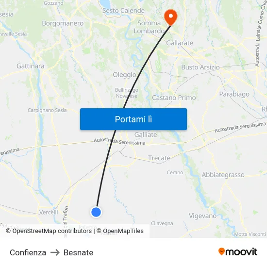 Confienza to Besnate map