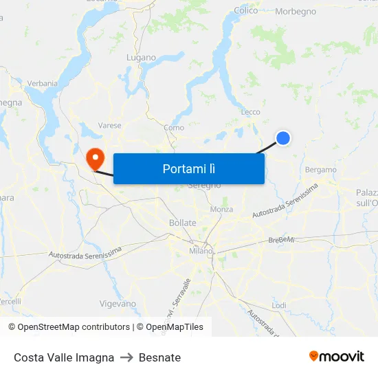Costa Valle Imagna to Besnate map