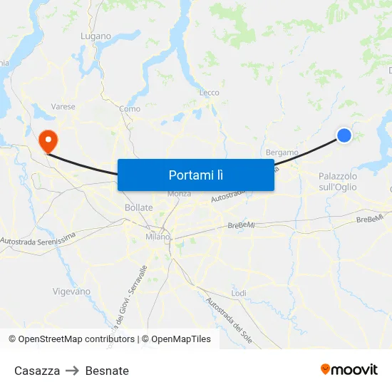 Casazza to Besnate map