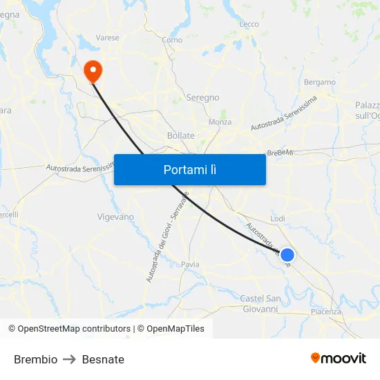Brembio to Besnate map