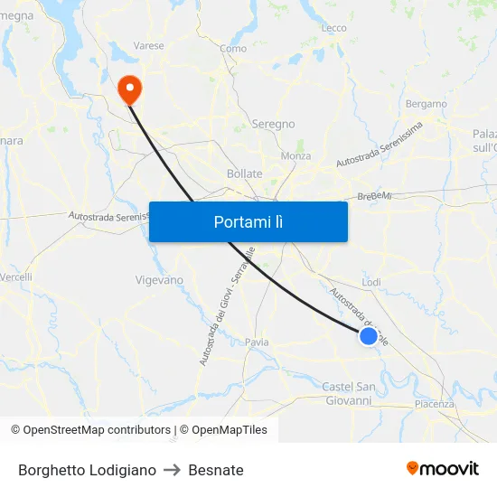 Borghetto Lodigiano to Besnate map