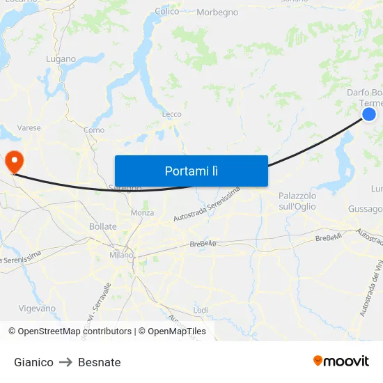 Gianico to Besnate map
