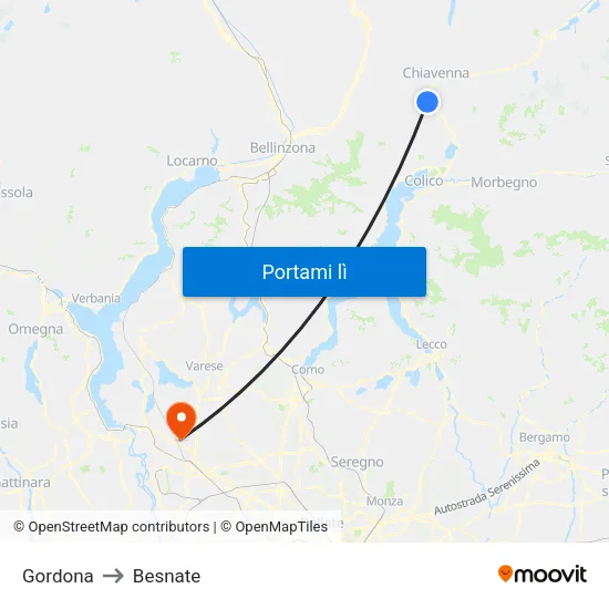 Gordona to Besnate map