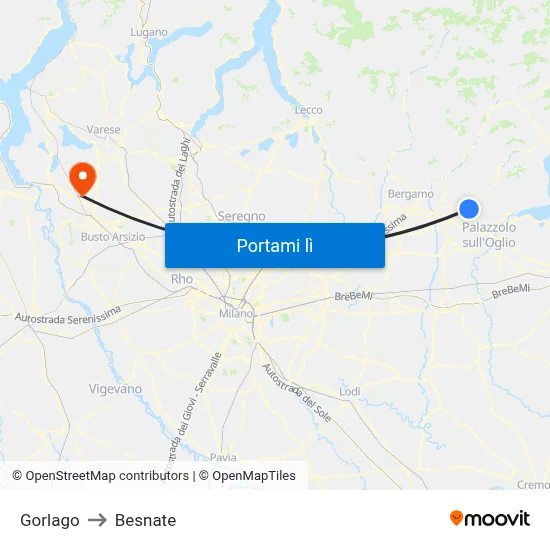 Gorlago to Besnate map
