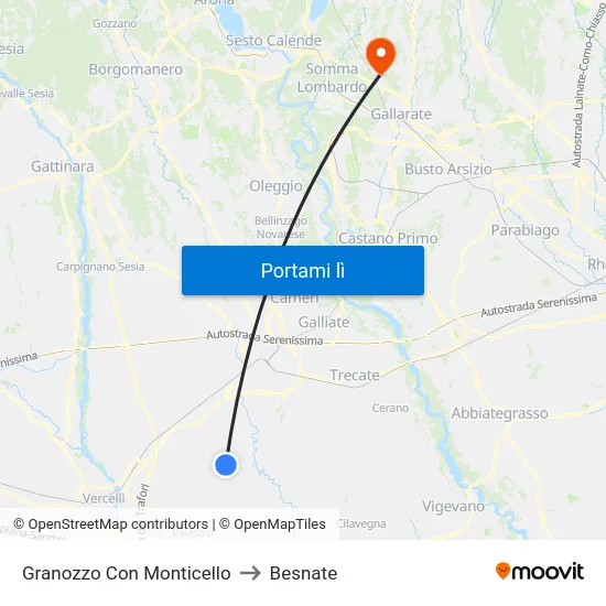 Granozzo Con Monticello to Besnate map