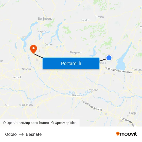 Odolo to Besnate map