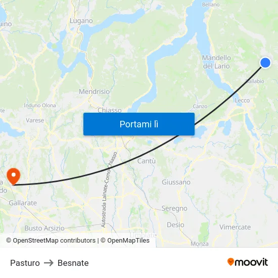 Pasturo to Besnate map