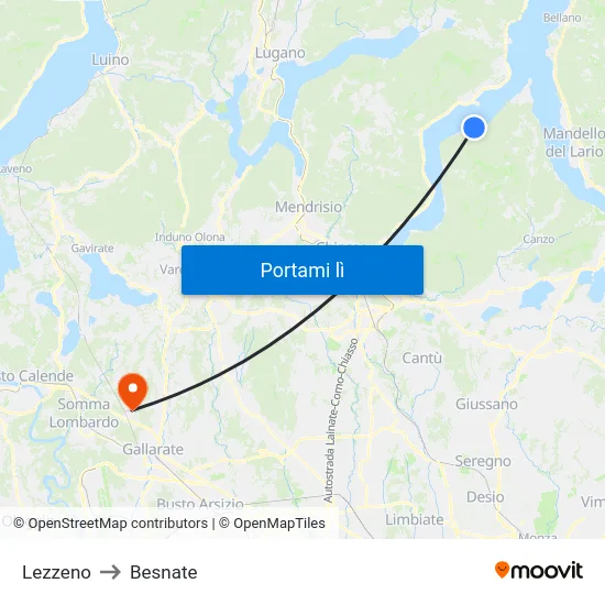 Lezzeno to Besnate map