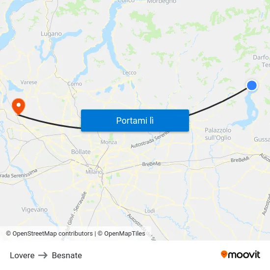 Lovere to Besnate map