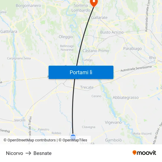 Nicorvo to Besnate map
