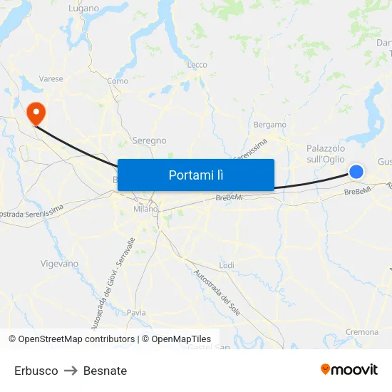 Erbusco to Besnate map