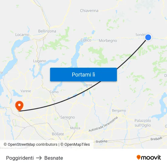 Poggiridenti to Besnate map