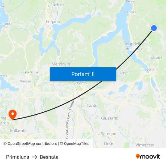 Primaluna to Besnate map