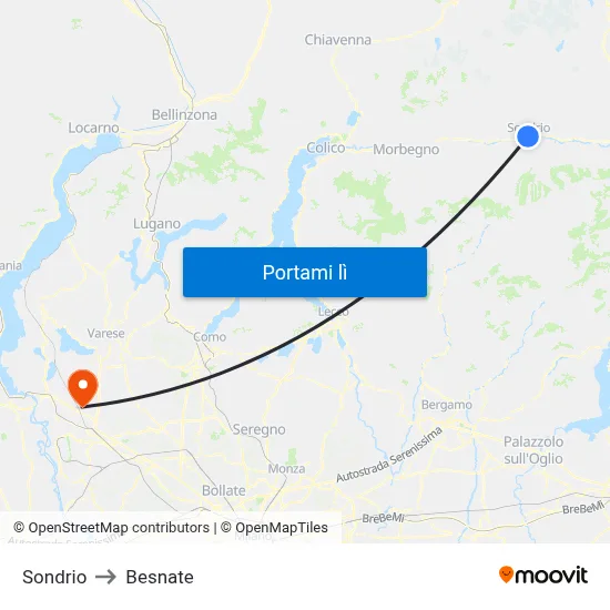 Sondrio to Besnate map