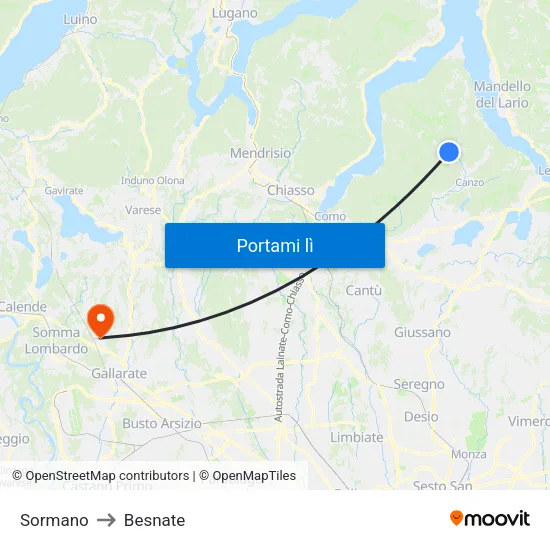 Sormano to Besnate map