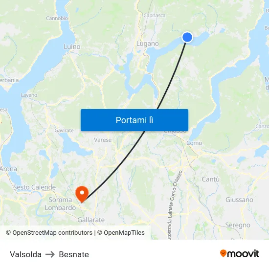 Valsolda to Besnate map