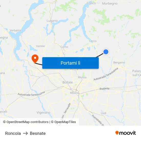Roncola to Besnate map