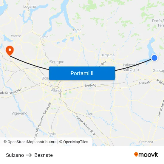Sulzano to Besnate map