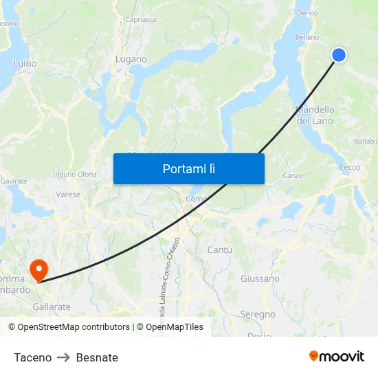 Taceno to Besnate map