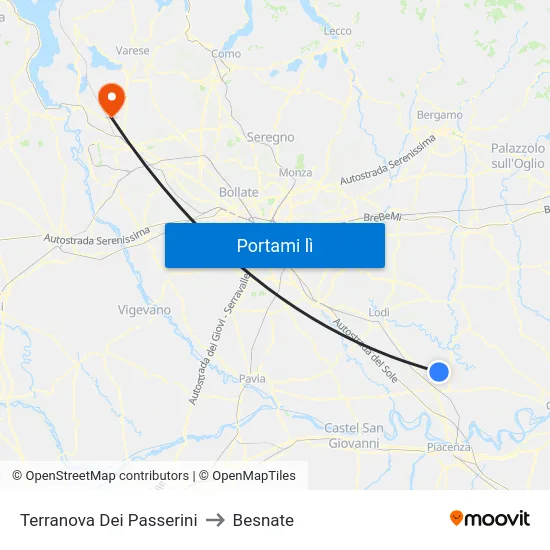 Terranova Dei Passerini to Besnate map