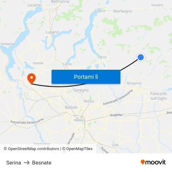 Serina to Besnate map