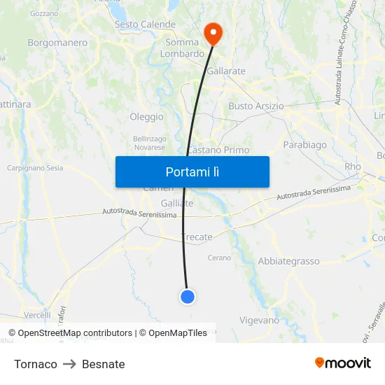 Tornaco to Besnate map
