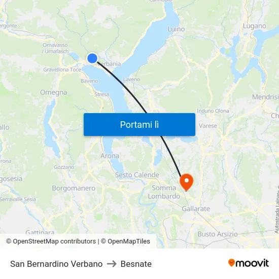 San Bernardino Verbano to Besnate map