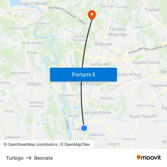Turbigo to Besnate map