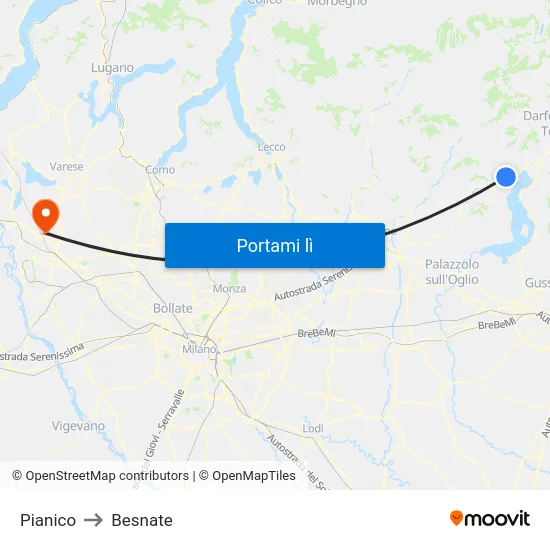 Pianico to Besnate map