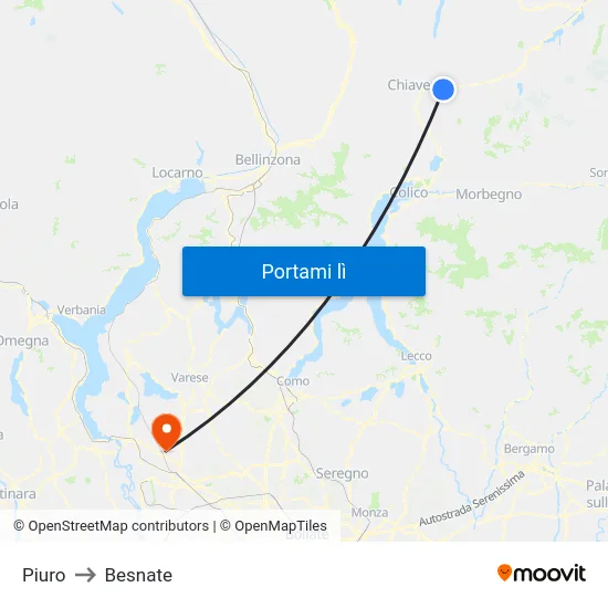 Piuro to Besnate map