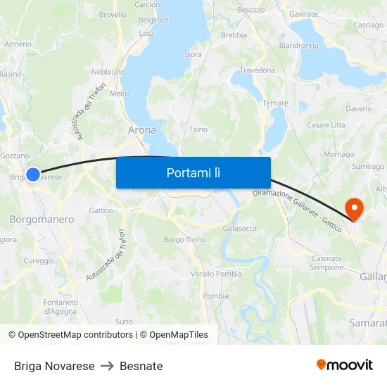 Briga Novarese to Besnate map