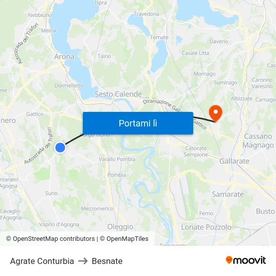 Agrate Conturbia to Besnate map
