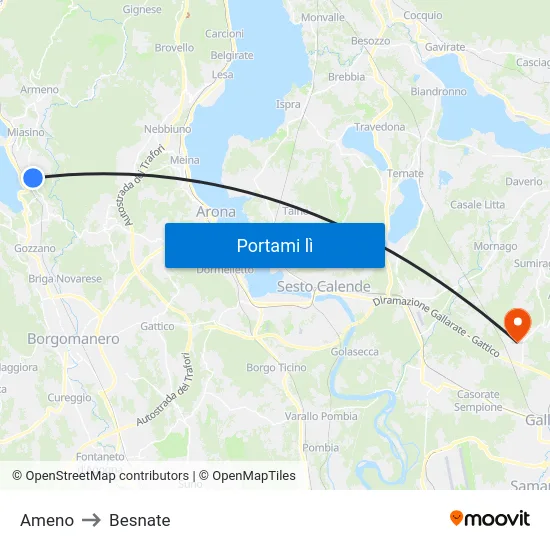 Ameno to Besnate map