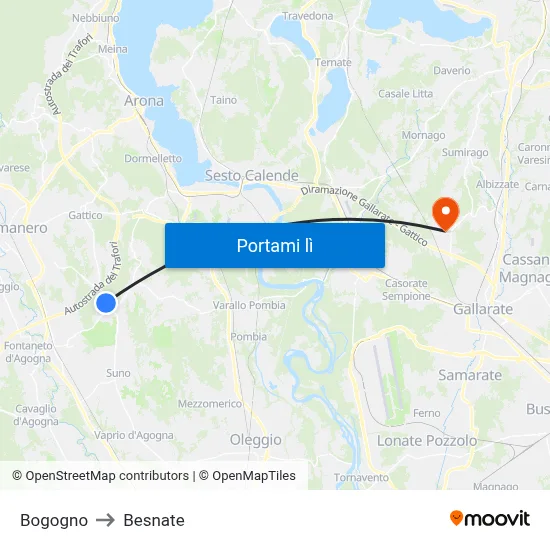 Bogogno to Besnate map