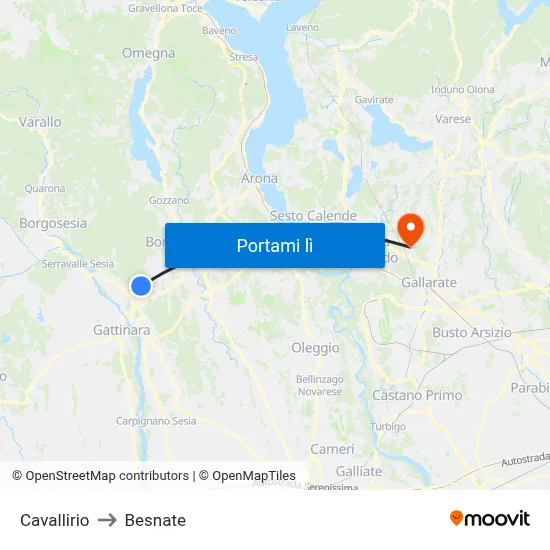 Cavallirio to Besnate map