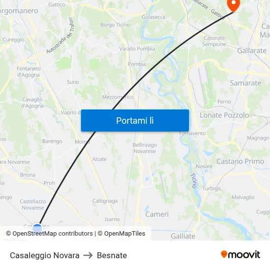 Casaleggio Novara to Besnate map