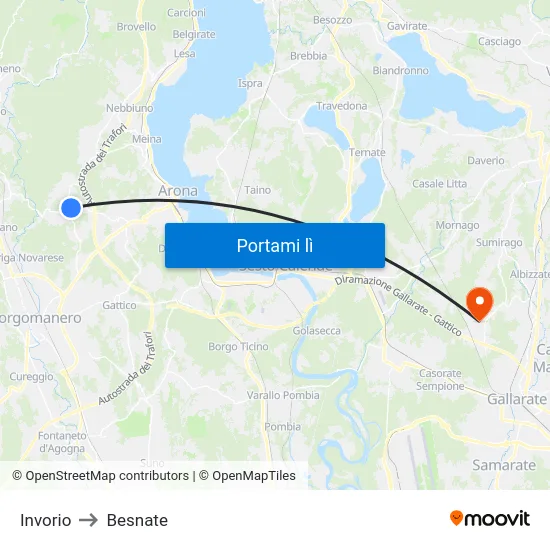 Invorio to Besnate map
