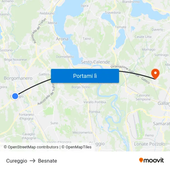 Cureggio to Besnate map