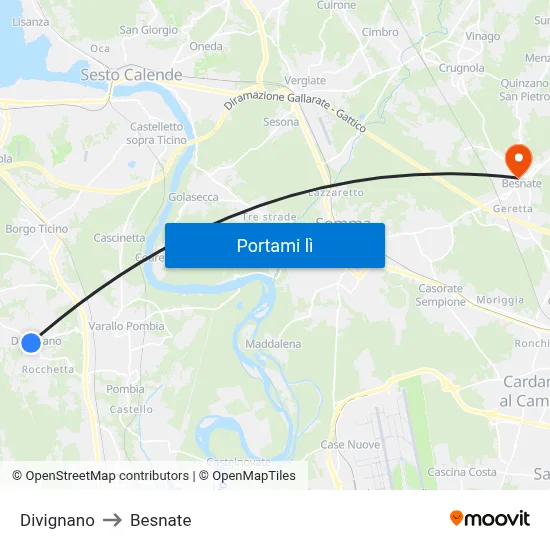 Divignano to Besnate map