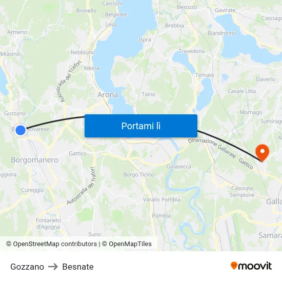 Gozzano to Besnate map
