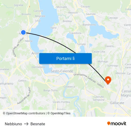 Nebbiuno to Besnate map