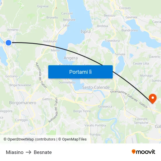 Miasino to Besnate map