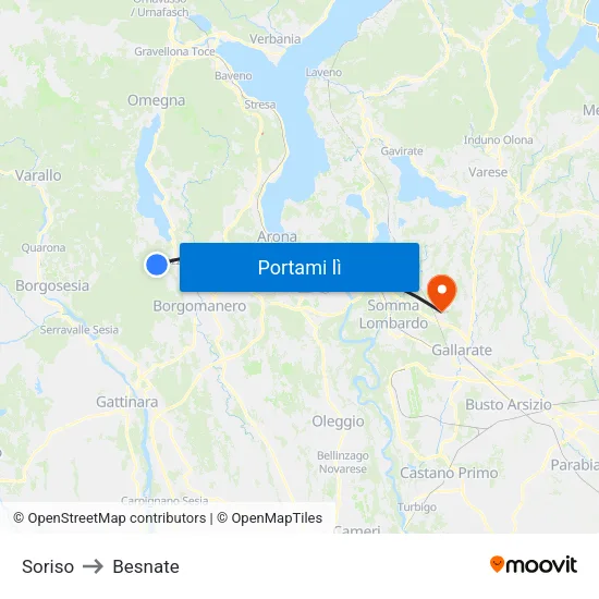 Soriso to Besnate map